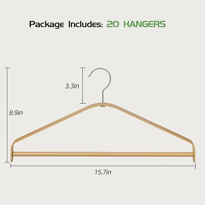 Bamboo Hangers 20 Pack - Durable & Slim Coat Hanger - Suit Hangers with 360-Degree Rotatable Hook, Suit Hangers for Clothes, Jacket, Shirt, Tank Top, Pant (Natural-1, 20)