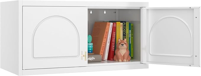 SteeLoong Wall Storage Cabinet,White Metal Bathroom Wall Mounted Cabinet,15 Inch Armoire Wardrobe Closet Storage Cabinets for Basement,Livingroom Home Office
