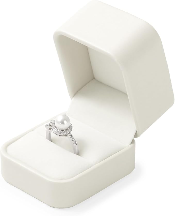 White Leather Ring Gift Box Wedding Ring Box Jewelry Gift Box for Birthday, Proposal, Engagement,Wedding, Valentine's Day (White)