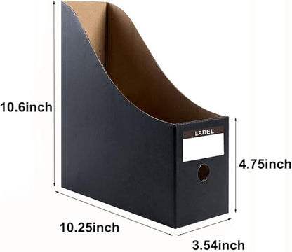 Foldable Desk File Holder Organizer Sturdy Cardboard Magazine Storage Box Document Rack with Blank Label Stickers for Home School Office (15, Matte Black)