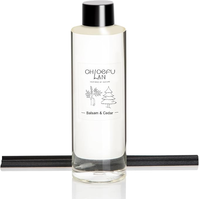 Balsam & Cedar Scented Oil Reéd Diffuser Refill 200ml/6.76 fl oz Natural Fragrances Oil - Best for Home Decoration, 0% Alcohol, Refreshing and Invigorating, Perfect for Christmas