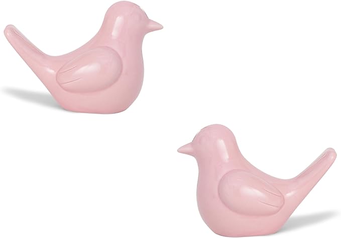 Artconal Small Pink Bird Statue Ceramic 2-Piece Set, 2¾ inch Cute Knick Knack for Home Office Shelf Desk Decor