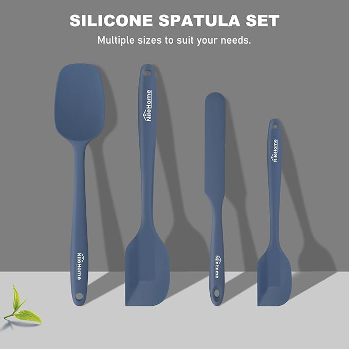 NileHome Silicone Spatula Set, Rubber Spatula High Heat-Resistant Premium BPA-Free One Piece Seamless Design Cooking Spatulas Utensils Set For Kitchen 4pack(Haze blue)
