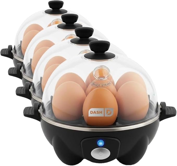 Dash Rapid Egg Cooker - Boiler, Poacher & Steamer - Includes Measuring & Recipe Guide - Dishwasher Safe - BPA Free - Holds 7 Eggs, Black (Pack of 4)