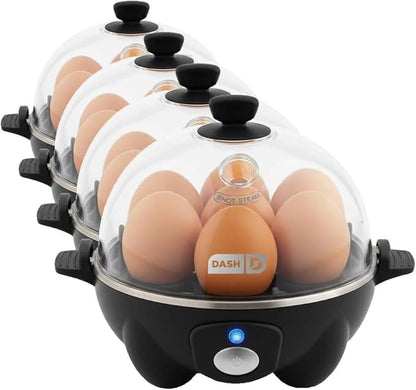 Dash Rapid Egg Cooker - Boiler, Poacher & Steamer - Includes Measuring & Recipe Guide - Dishwasher Safe - BPA Free - Holds 7 Eggs, Black (Pack of 4)