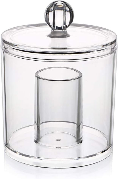Hipiwe Cotton Ball and Swab Organizer with Lid Apothecary Acrylic Jar Makeup Qtip Organizer Bathroom Storage Canister Jar for Cotton Rounds Pads Q-tips Holder