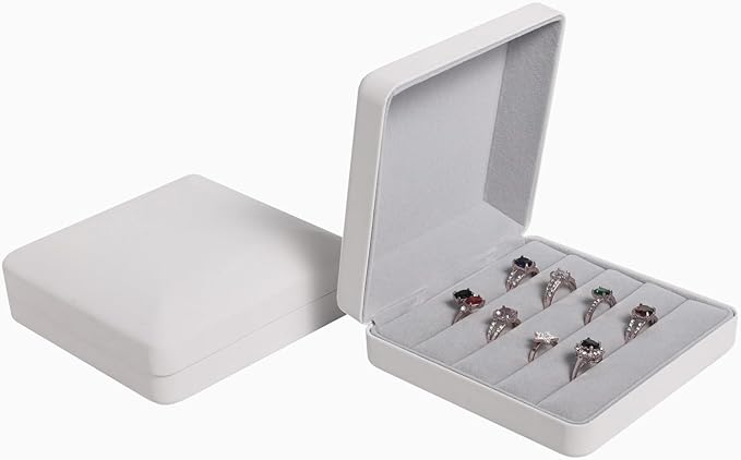 Small Ring Organizer Box, Portable Jewelry Rings Display Collector Case, Jewelry Ring Tray holder Showcase. Modern Rings Storage Boxes Fit for Women, Girl for Travel (White)