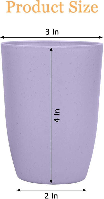 Wheat Straw Cups set of 4, Unbreakable Drinking Cup, Reusable Cups, Dishwasher Safe, 12 oz for Kitchen, Home, Office, and Outdoor Use (Color Purple)