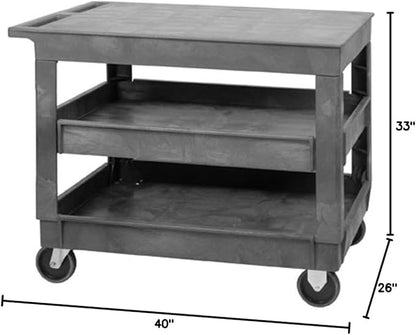 Quantum PFTC4026-33-3 3-Shelf Flat Top Utility Cart Unit | Heavy-Duty Mobile Storage Rack with (4) 5" Casters for Industrial Distribution | 550 lbs Capacity | 40"W x 26"D x 32.5"H, Gray, Polymer