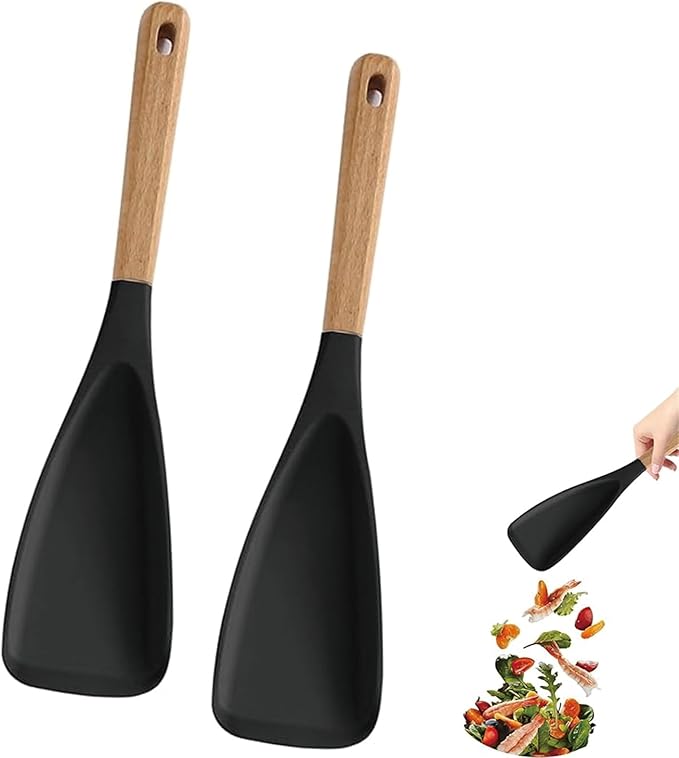 Cedar and Ash Spoon, Cedar and Ash Spoonula, 3 in 1 Spatula Spoons Silicone for Nonstick Cookware, Ergonomic Grip, Ideal for Stirring, Mixing (Black -2PC)
