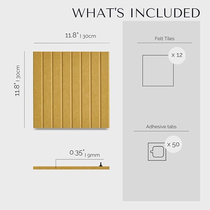 Large Bulletin Board 48"x36" - Office Wall Organizer to Replace your Old Cork Boards for Walls for Office Decor -12-pack Felt Wall Panels to Use in Home Office Decor, Classroom Decor (Mustard)