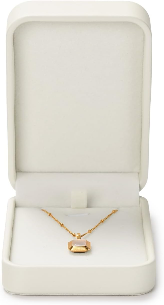 Leather Necklace Box Necklace Gift Box Velvet Interior Pendant jewelry Case Long Chain Display Storage Case for Anniversary Wedding Birthday Mother's Day Gifts (White)