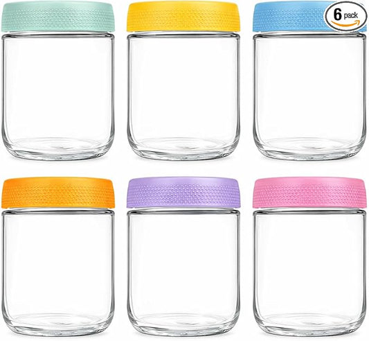 Overnight Oats Containers with Lids, 6 Pack Wide-Mouth Glass Food Storage Jars, 16oz Mason Jar Style Containers Perfect for Yogurt, Oatmeal, Fruit, Snacks and Meal Prep