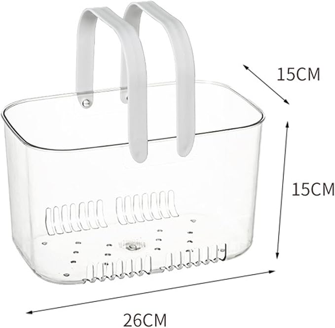 Portable Shower Caddy, Plastic Storage Basket with Handle Box Organizer Bin Drainage Toiletry Tote Bag for Bathroom, Kitchen, College, Gym, Camp (White)