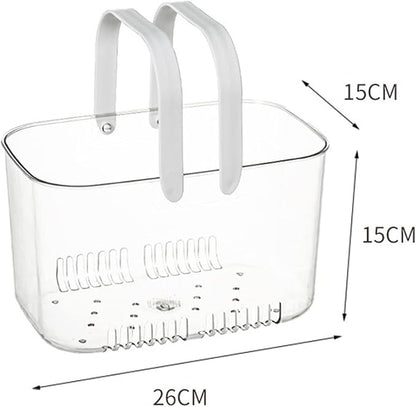 Portable Shower Caddy, Plastic Storage Basket with Handle Box Organizer Bin Drainage Toiletry Tote Bag for Bathroom, Kitchen, College, Gym, Camp (White)