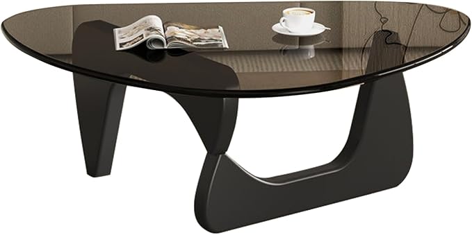 Modern Glass Coffee Table for Living Room, Mid Century Coffee Table, Small Coffee Table, Suitable for Bedroom Living Room Reception Office Tables (Black/Grey, Medium)