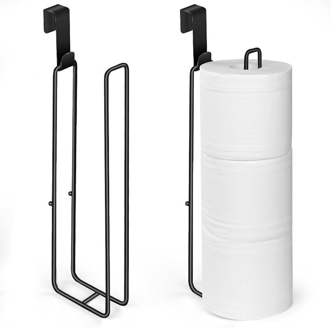 Black Bathroom Toilet Paper Roll Holder for 3 Rolls Tissue, Brushed Nickel, Over The Tank, Self-Adhesive Wall Mount, Stainless Steel (2Pcs)
