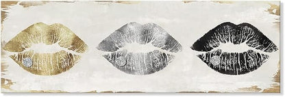 7CANVAS Gold and Silver Lip Canvas Art Retro Poster Sexy Pictures for Bedroom Makeup Room Bathroom Home Decoration 36x12Inch