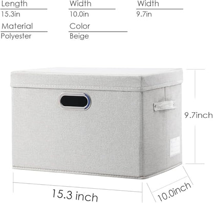 PRANDOM Collapsible Storage Bin with Lid [5-Pack] Fabric Foldable Storage Box Organizer Container Basket Cube with Cover for Home Bedroom Closet Office Beige(15.3x10x9.7)