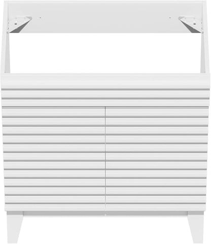 ROOMTEC 30" Bathroom Vanity, Mid-Century Freestanding Bathroom Cabinet Vanity with Storage, Particleboard Frame with Wood Grain Laminate, White(Sink Basin Not Included)