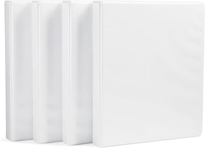 Amazon Basics 3-Ring Binder with Round Rings and Interior Pockets, 1-Inch, White, 4-Pack