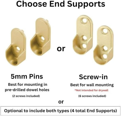 Matte Brass Aluminum Oval Wardrobe Tube Closet Rod with Two End Caps and Screws (48 INCH)