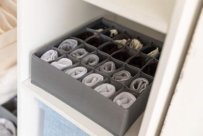 ALYER Collapsible Fabric Drawer Organizer Divider,Closet Storage Box Bins Containers for Panties,Underwear, Ties,Bras, Socks, Lingerie (Gray-24 cells)