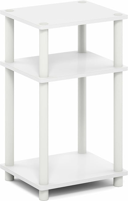 Furinno Turn-N-Tube Side Table, 3-Tier End Table with Open Shelf, Toolless Assembly Night Stand, Bedside Table, for Living Room, Bedroom, White
