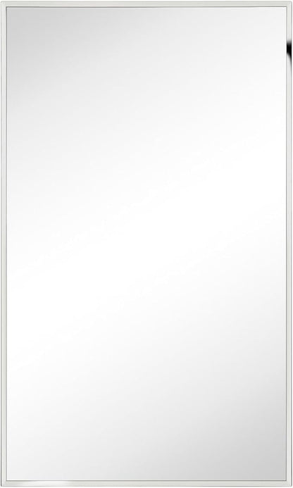 TEHOME 17.5'' x 29'' Polished Nickel Recessed and Surface Mount Bathroom Medicine Cabinet with Mirror Square Cornered Metal Framed Rounded Rectangle Medicine Cabinet Mirror