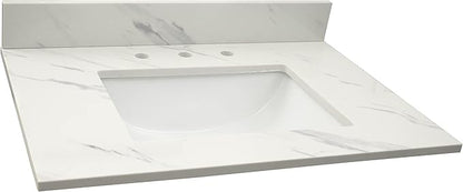 MSI Calacatta Lumas Vanity Top with Under Mount Rectangle Ceramic Sinks, Engineered Marble Stone, 4" CC Faucet Holes, 31"X22"