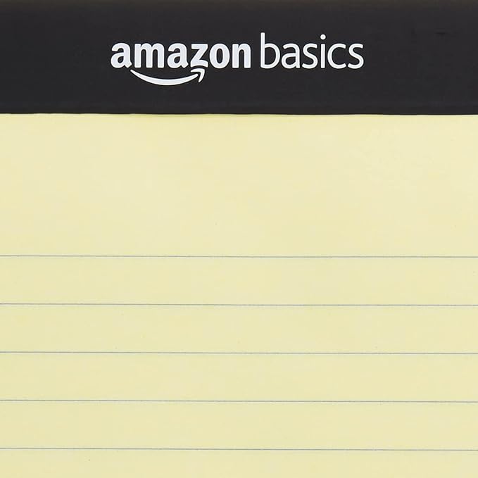 Amazon Basics Wide Ruled Lined Writing Pads, 8.5" x 11.75", Canary, 12-Pack of 50 Perforated Sheets, Sturdy Backing