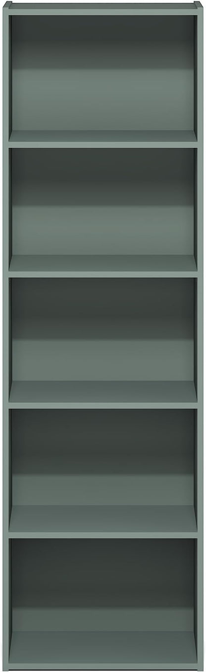 Furinno LUDER Book Shelf, 5-Tier Bookshelf, Bookcase with Open Shelves, 9.4 x 15.8 x 52, Easy Assembly, for Living Room, Bedroom, Home Office, Sage Green