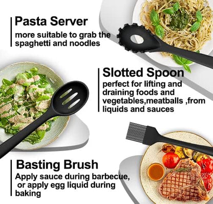 43 Pcs AIKKIL Kitchen Utensils Set, Heat Resistant Silicone Cooking Kitchen Utensils Set with Holder, Spoon, Spatula, Kitchen Gadgets Tools Set For Nonstick Cookware, Dishwasher(BPA Free, Black)