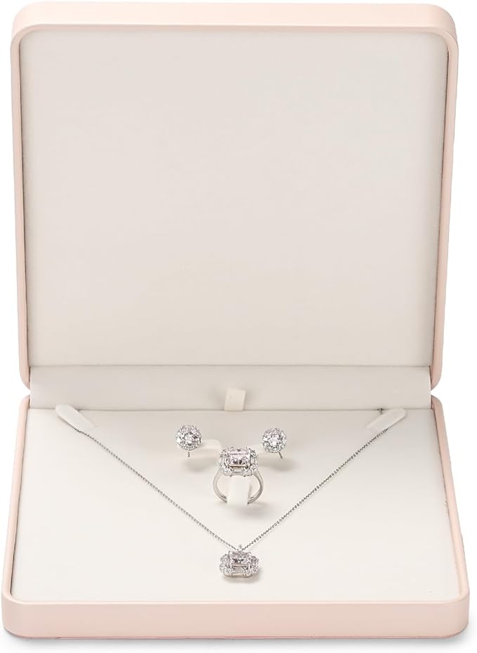 Oirlv Luxury Leather Jewelry Set Box Big Necklace Ring Storage Case Jewelry Gift Box for Bracelet Necklace Earring Ring (Pink)