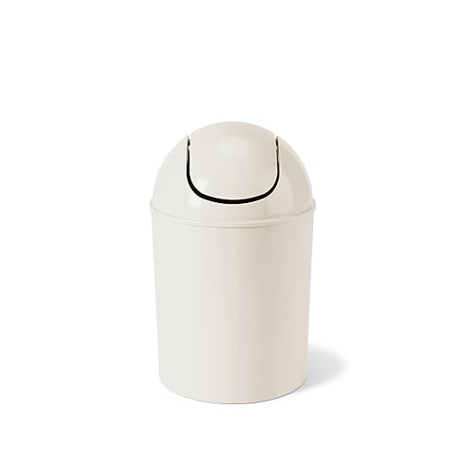 Umbra 1.25 Gallon Mini Waste Can with Removable Swing-Top Lid - Small Garbage Bin for Kitchen, Bathroom, Bedroom, Office - Compact Trash Can Fit Under Tables & Counters - Sand