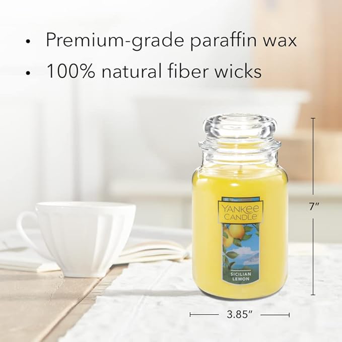 Yankee Candle Sicilian Lemon Scented Classic 22oz Large Jar Single Wick Candle Over 110 Hours of Burn Time Perfect for Home Decor Parties and Gifts