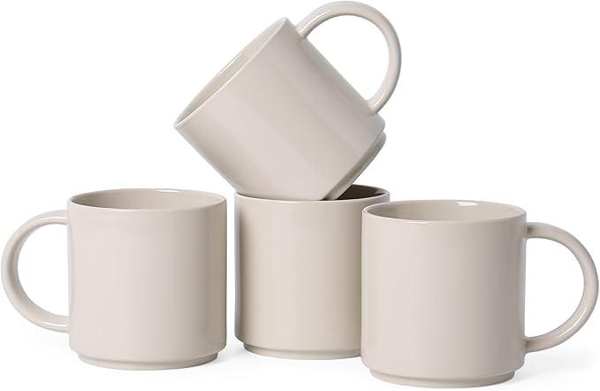 Coffee Mugs Set of 4, Stoneware Coffee Cups with Comfortable Handle, 16oz Ceramic Mugs for Kitchen & Office, Dishwasher & Microwave Safe - Creamy White