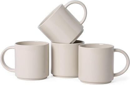 Coffee Mugs Set of 4, Stoneware Coffee Cups with Comfortable Handle, 16oz Ceramic Mugs for Kitchen & Office, Dishwasher & Microwave Safe - Creamy White