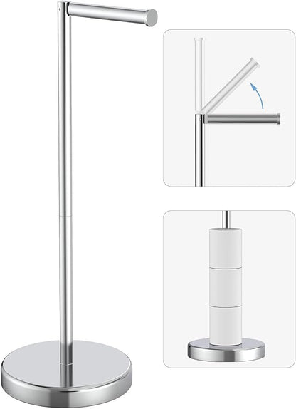 Chrome Toilet Paper Holder Stand, Freestanding Tissue Roll Holder for Bathroom, 304 Stainless Steel Rustproof Toilet Paper Stand Storage for 4 Rolls(Fits All Rolls)