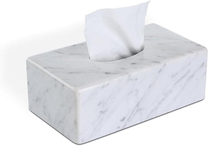 HAMAKAWA Natural Marble Tissue Box Cover, Carrara White Tissue Organizer 10 x 5.7 x 3.5 inch, Heavy Stone Decorative Box, Rectangle Tissue Box Holder for Home Decor, Kitchen, Bathroom, Bedroom