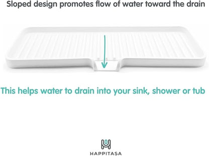 Happitasa Silicone Soap Dish Tray and Sponge Holder with Drain Chute | Bathroom and Kitchen Sink Organizer Caddy (Grey, 12"x4", 7.4 Ounces)