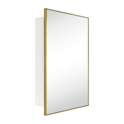 TEHOME 20'' x 30'' Brushed Gold Recessed and Surface Mount Bathroom Medicine Cabinet with Mirror Brushed Gold Square Cornered Metal Framed Rounded Rectangle Medicine Cabinet Mirror