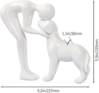 Dog Sculpture Home Decor Cute Man and Dog Statue Decoration for Office、Living Room、Bedroom、Home， Memory Gifts for Pet Lovers (White)