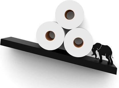 Artori Floating Toilet Paper Shelf Storage - Bathroom Wall Decorations, Tilted Wall Toilet Paper Holder, Mounted Toilet Decor Organizer for Tissue Rolls, Wipes, Towels, & More - Elephant