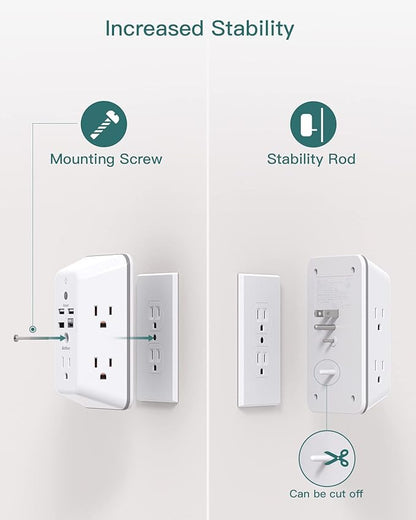 Surge Protector, Outlet Extender with Night Light, Addtam 5-Outlet Splitter and 4 USB Ports(1 USB C), Multi Plug Wall Outlet for Home Office Dorm Room Essentials