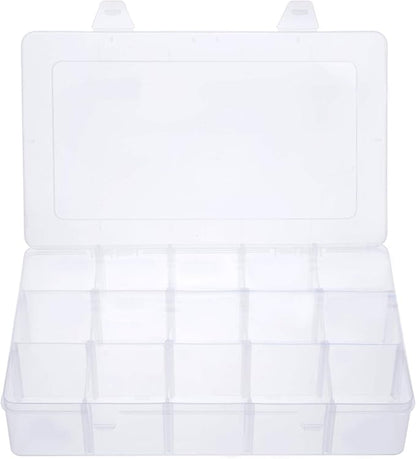 Gospire 15 Large Grids Clear Plastic Jewelry Box Organizer Storage Container with Removable Dividers (15 Grids - Clear)