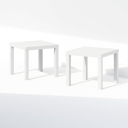 Furinno Classic Coffee Table Set of 2, Square Modern Coffee Table with Triple Thick Tabletop, Side Table with 4 Legs, for Living Room, Bedroom, Home Office, White