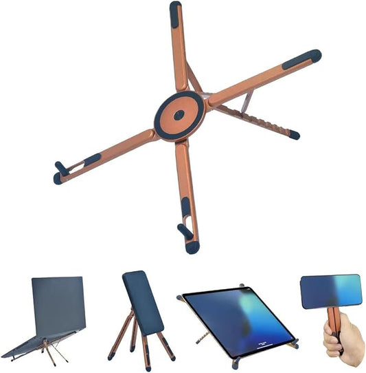 Foldable Desktop Portable Laptop Stand, Adjustable Laptop Riser with Magnetic Phone Holder, Aluminum Alloy Notebook Stand Compatible with 10-16 Inch Laptops and 4-13 Inch Phones/Tablets (Orange)