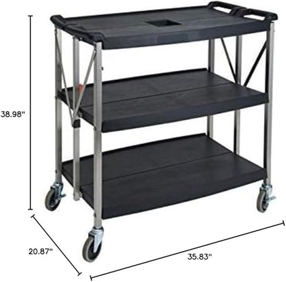 Winco Folding Utility Cart, 38-3/4”Wx20-3/4”Dx36”H, PP Shelves, SS Uprights, 4" Casters