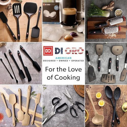 DI ORO Silicone Spoons for Cooking - Large Kitchen Spoons for Mixing, Serving, & Stirring - 600°F Heat-Resistant Non Stick Utensils – Big Solid & Slotted Basting Spoons - Dishwasher Safe (2pc, Clay)